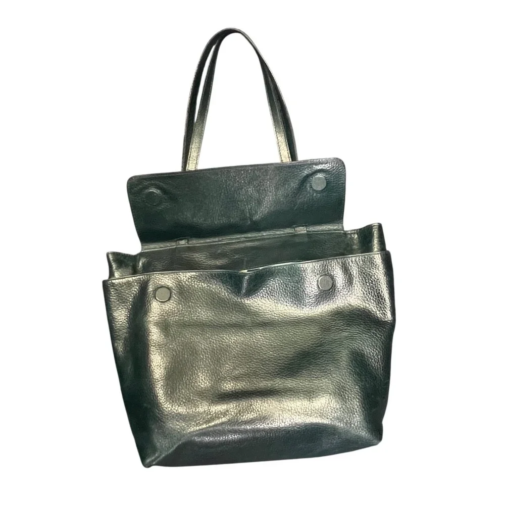 Latico Dark Teal Leather Tote Shoulder Bag Flap Closure‎ Geometric Lining